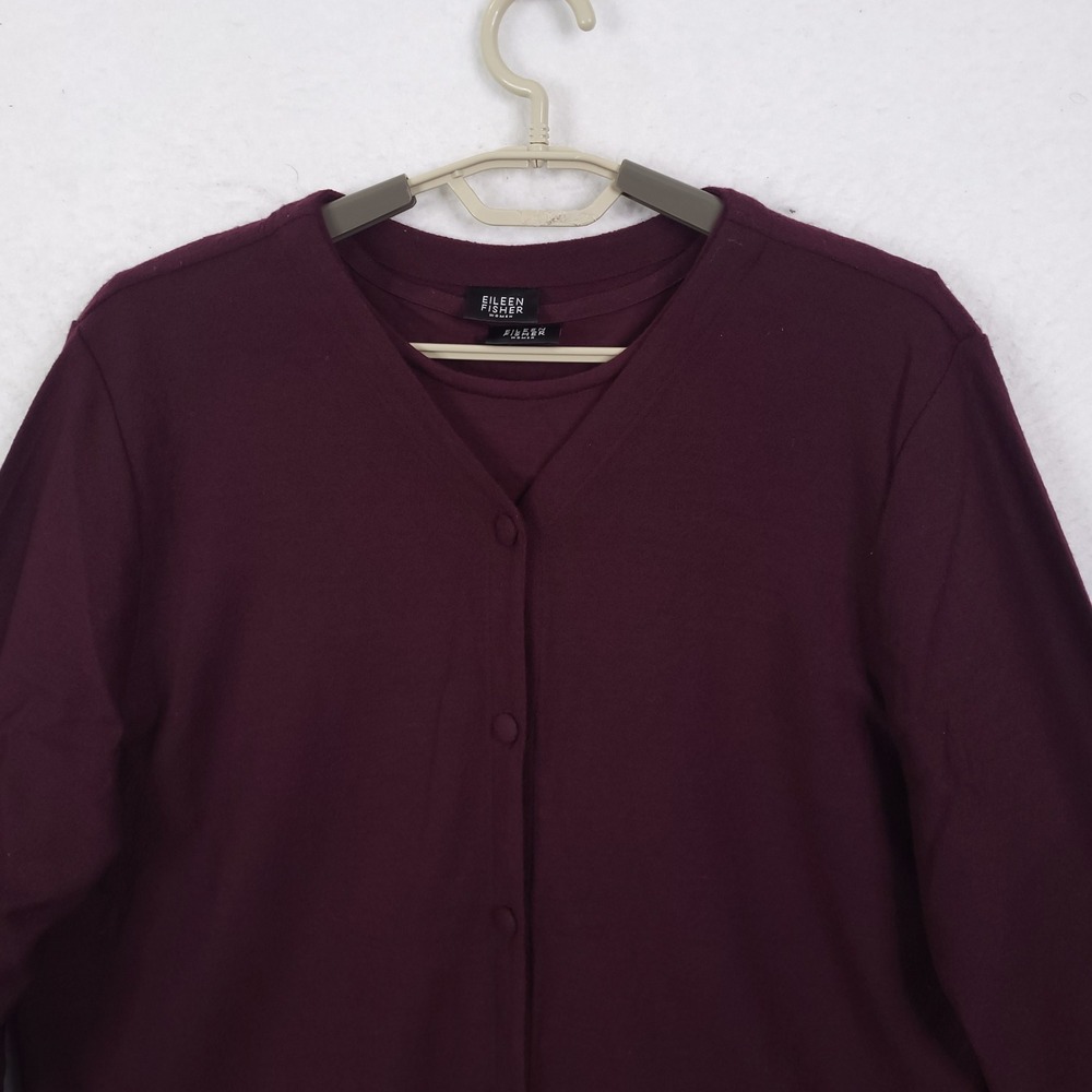 Eileen Fisher 3 Piece Knit Set Cardigan Tee Pants XL Burgundy Sustainable Wool - Picture 11 of 16